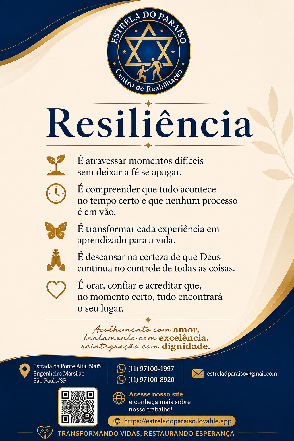 Cartaz da Estrela do Paraíso listando o que é resiliência